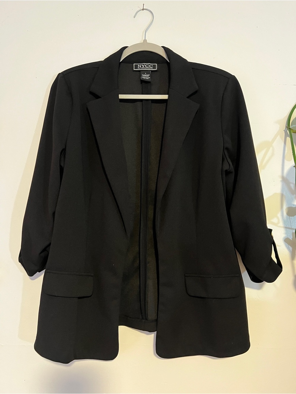 NYCC Black Open-Front Roll-Sleeve Blazer